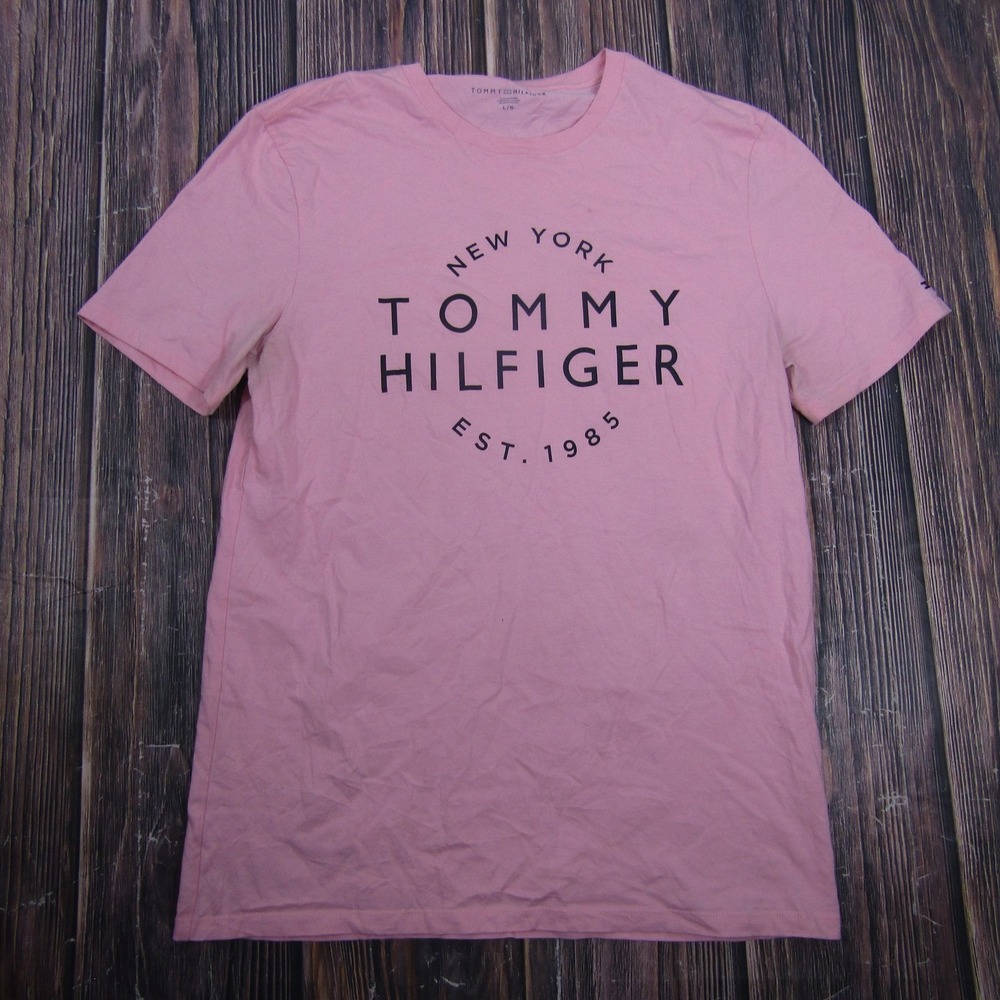 Tommy Hilfiger Shirt Mens Large Pink New York Logo Graphic Crew Neck Tee